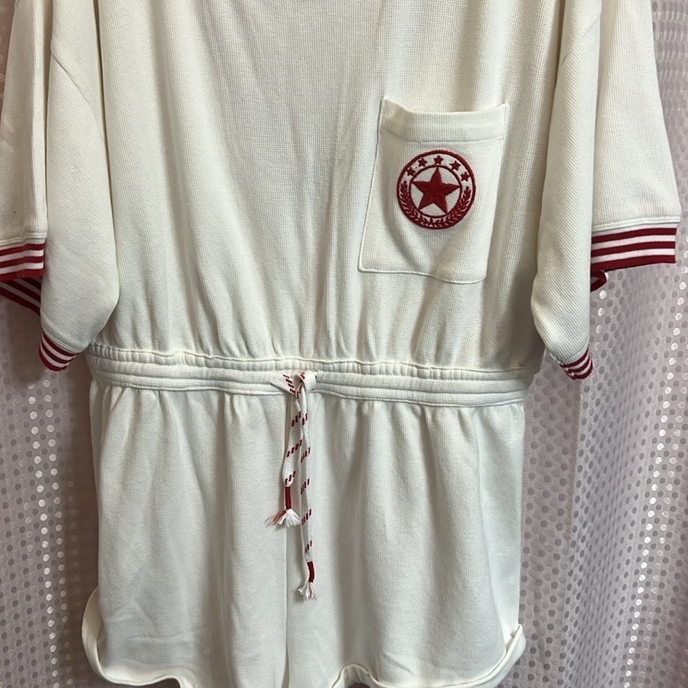 Anthropologie NEW Waffle Knit Red White Romper XL beach coastal resort vacation - Picture 6 of 13